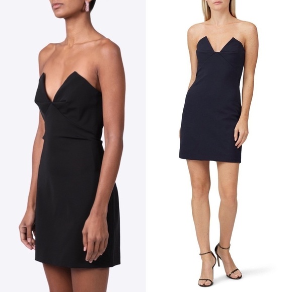 CUSHNIE Mini Dress Blue Summer Formal Retro 90s Strapless Bodycon Cocktail Sz 4 - Picture 3 of 11